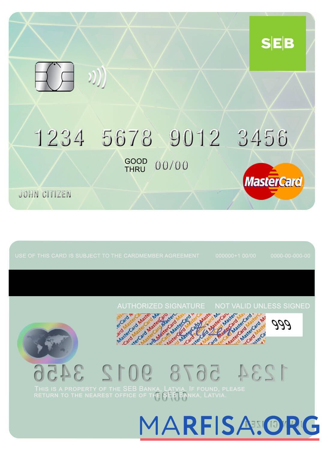 Printable Latvia SEB Bank mastercard example